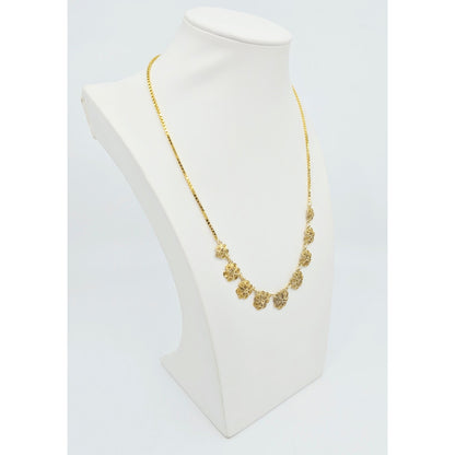 14K Yellow Gold Box Link Graduated Flower Chain Necklace