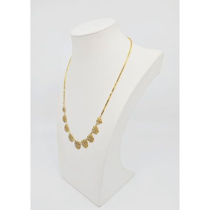 14K Yellow Gold Box Link Graduated Flower Chain Necklace