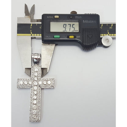 14K Solid White Gold Diamond Cross Pendant Charm 7.65ct