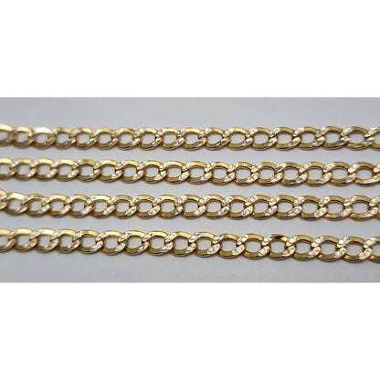 14K Two Tone Gold Diamond Cut Cuban Link Chain Necklace