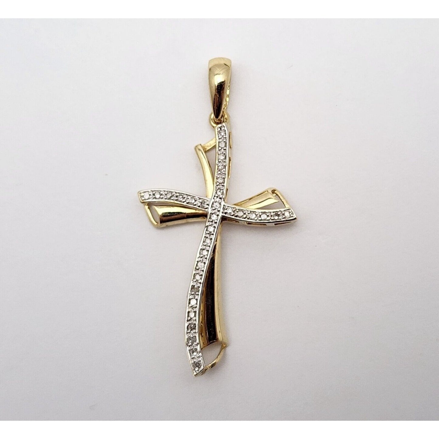 14K Solid Two Tone Gold Diamond Cross Charm Pendant