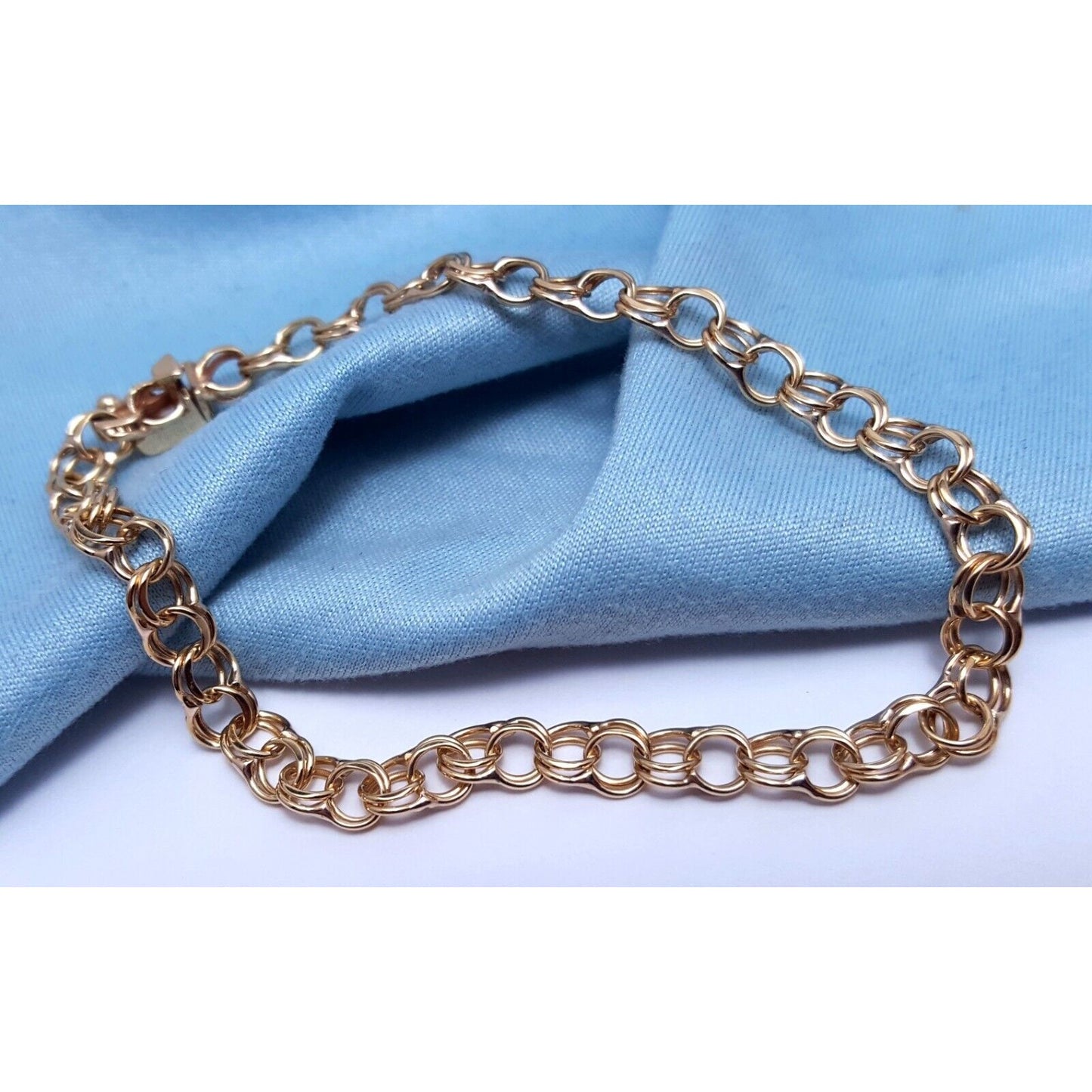 14K Solid Yellow Gold Round Cable Link Bracelet