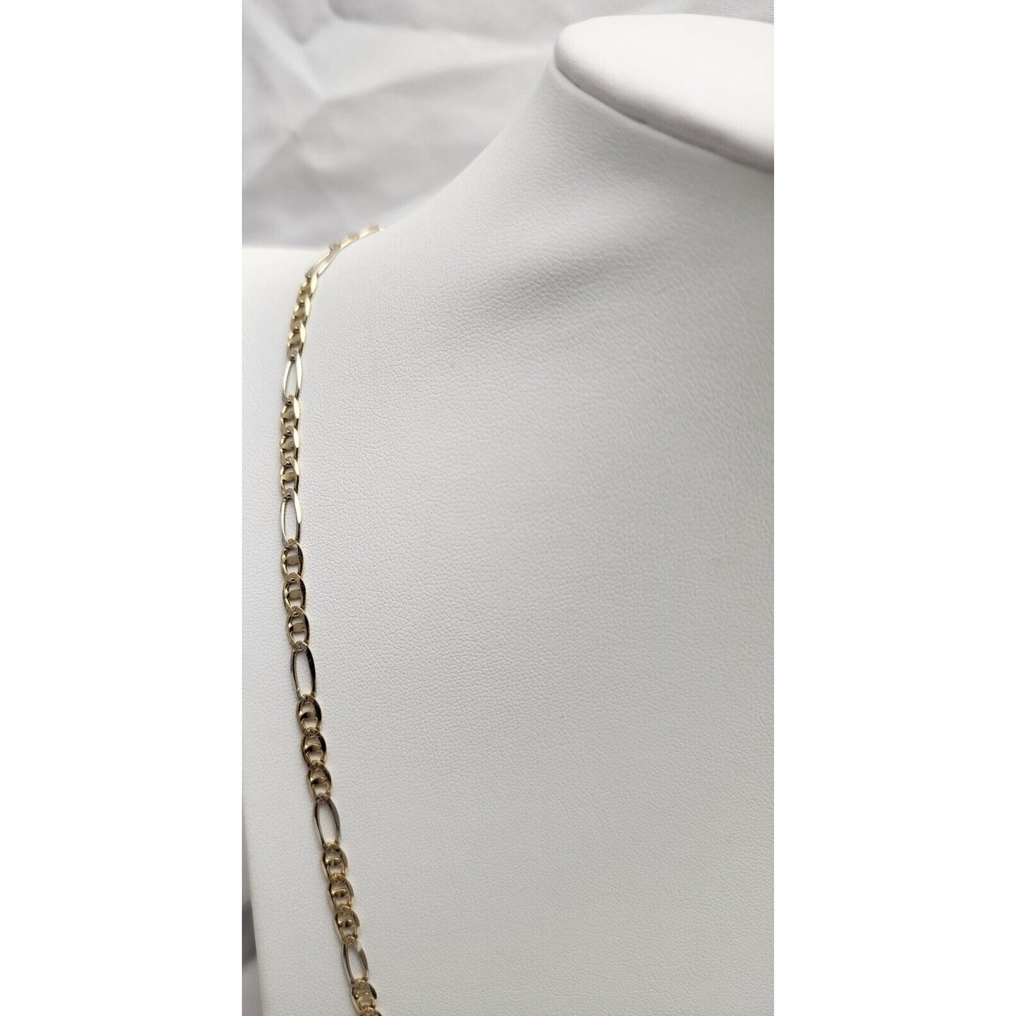 14K Two Tone Gold Diamond Cut Figaro Link Chain Necklace