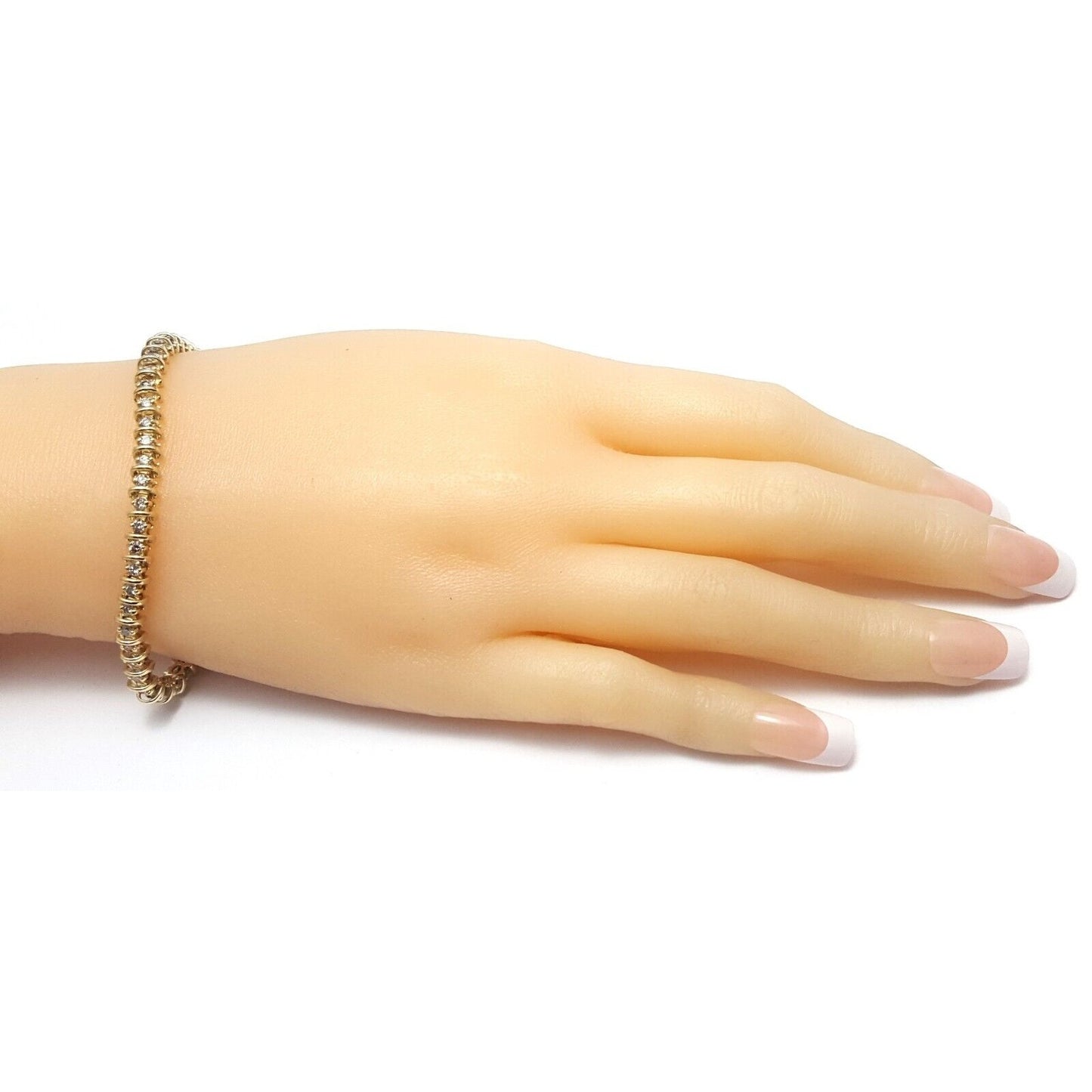 14K Solid Yellow Gold Diamond Tennis Link Bracelet