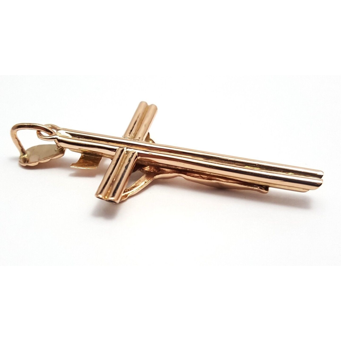 14K Solid Two Tone Gold Jesus Cross Charm Pendant