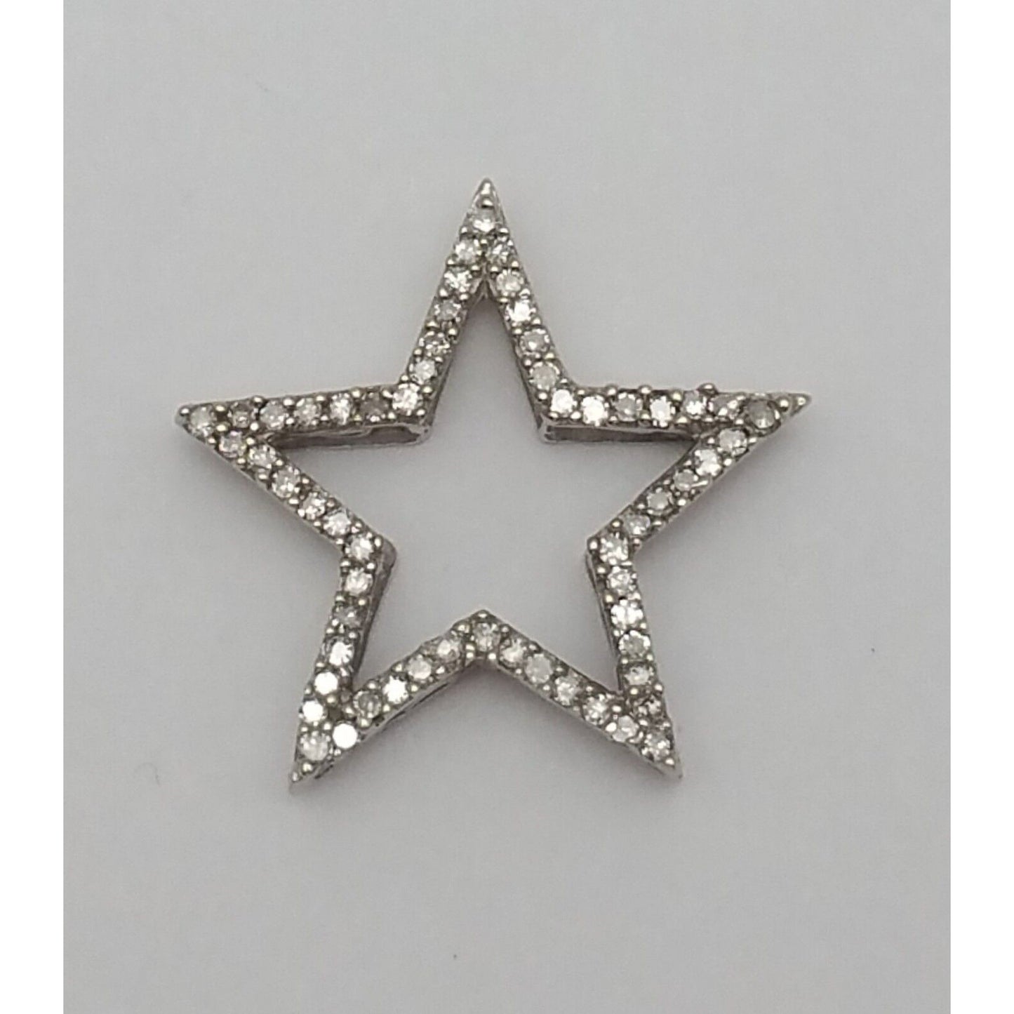 10K Solid White Gold Star Shaped Diamond Charm Pendant