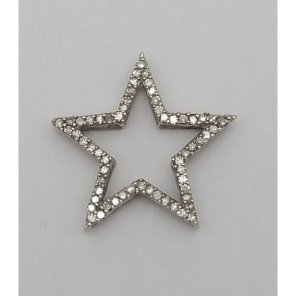 10K Solid White Gold Star Shaped Diamond Charm Pendant