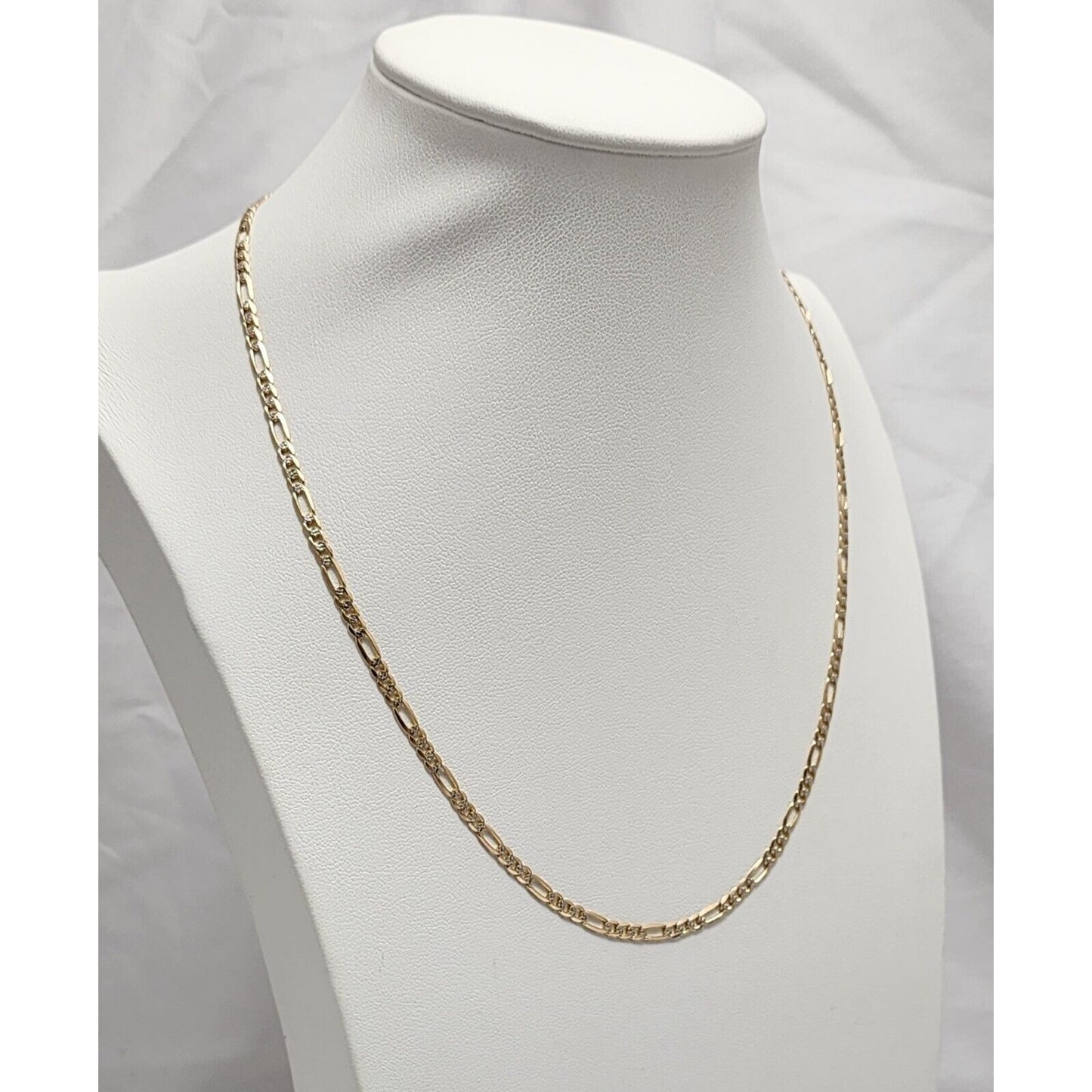 14K Two Tone Gold Diamond Cut Figaro Link Chain Necklace