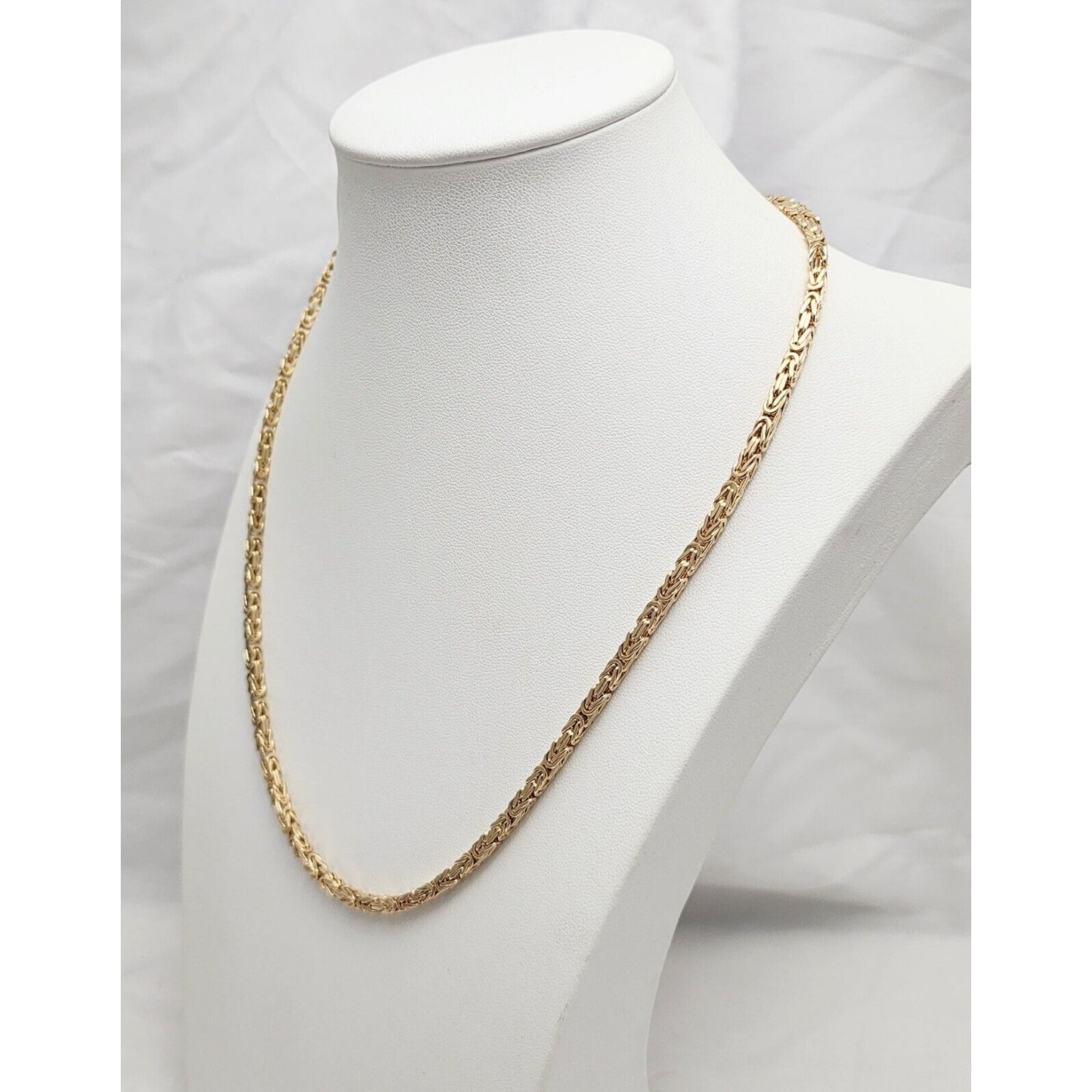 14K Yellow Gold Square Byzantine Link Chain Necklace