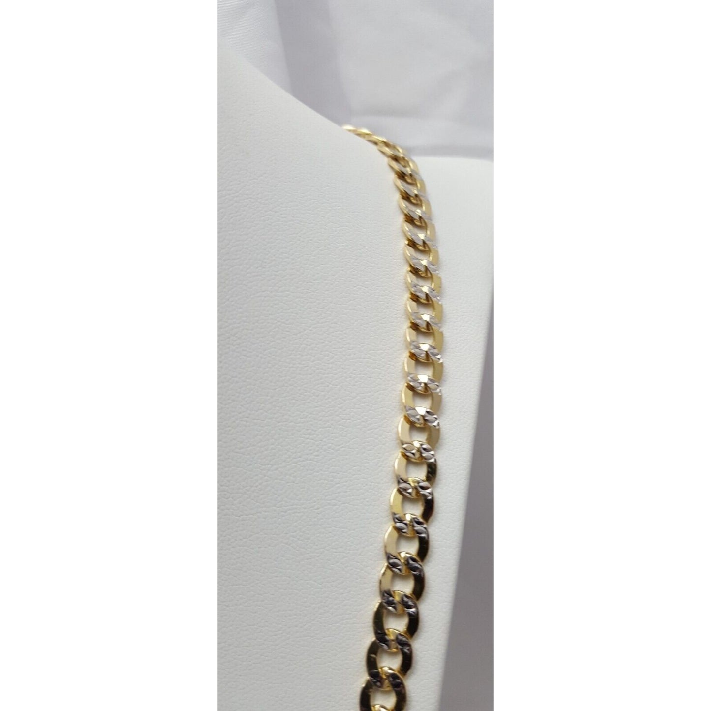 14K Two Tone Gold Diamond Cut Cuban Link Chain Necklace