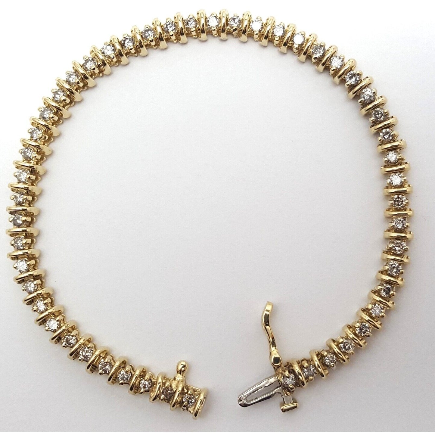 14K Solid Yellow Gold Diamond Tennis Link Bracelet