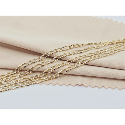 14K Yellow Gold Diamond Cut Figaro Link Chain Necklace