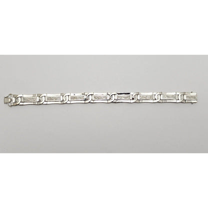 14K Solid White Gold Men's Polished Diamond Link Bracelet