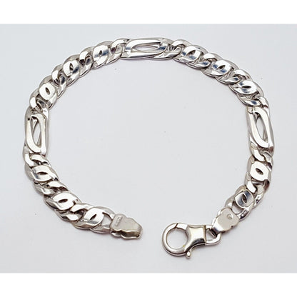 10K Solid White Gold Fancy Figaro Link Bracelet