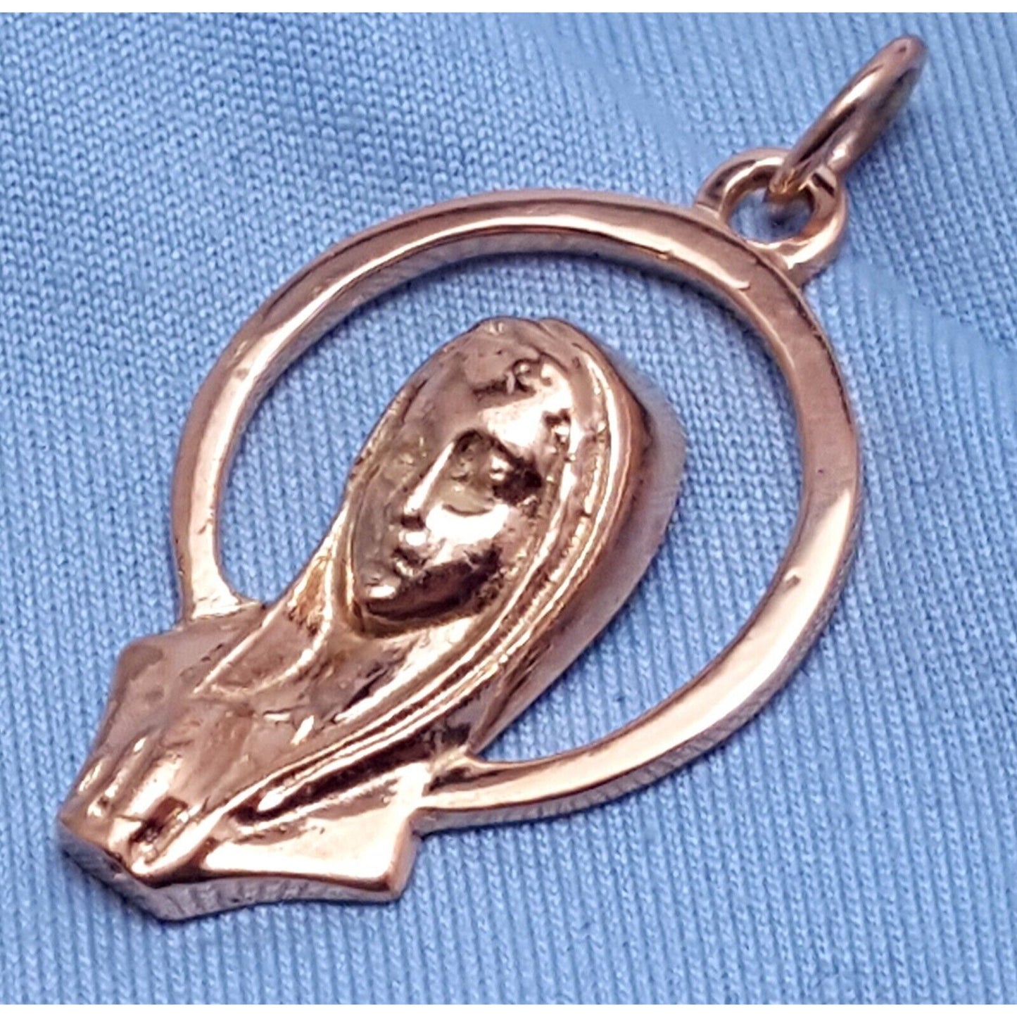 14K Solid Rose Gold Saint Mary Head Charm Pendant