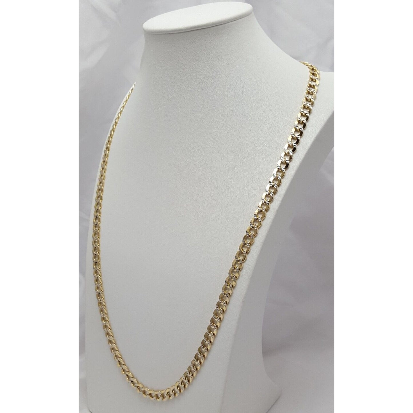 14K Two Tone Gold Diamond Cut Cuban Link Chain Necklace