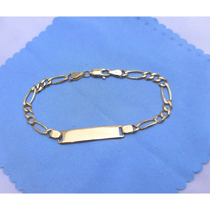 14K Yellow Gold Figaro Link ID Bracelet