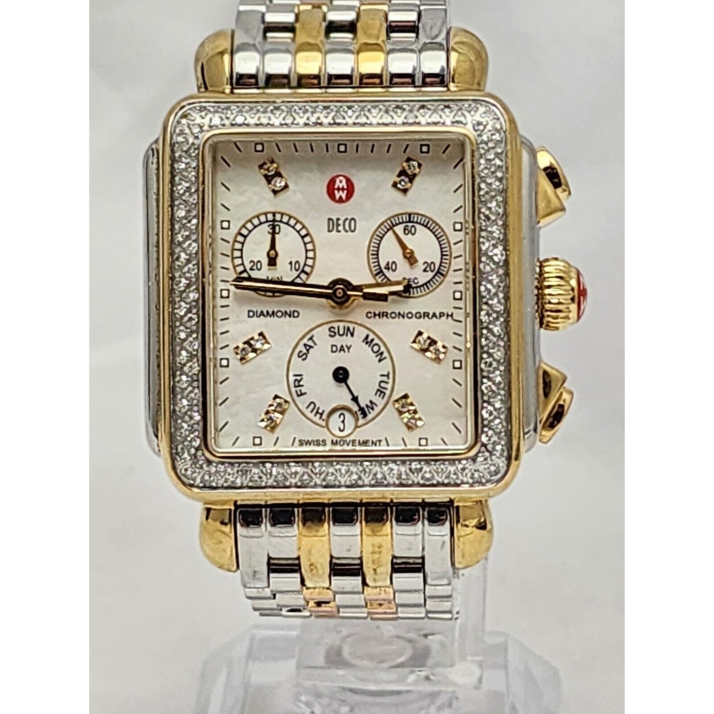 Michele Deco Diamond Bezel Square Face Two Tone 0.66ct Ladies Watch MW06P01C5046