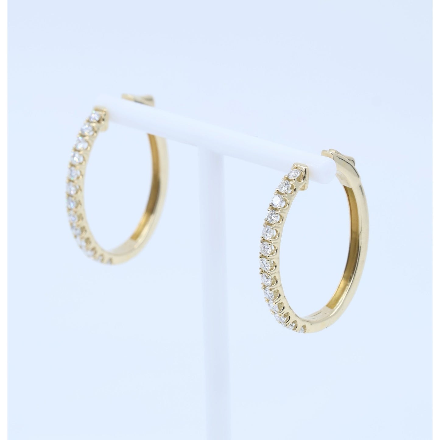 14K Yellow Gold Diamond Oval Hoop Hinged Earrings