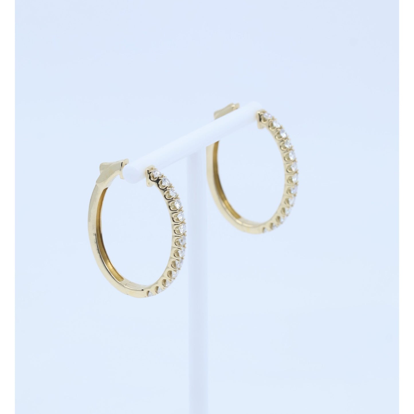14K Yellow Gold Diamond Oval Hoop Hinged Earrings