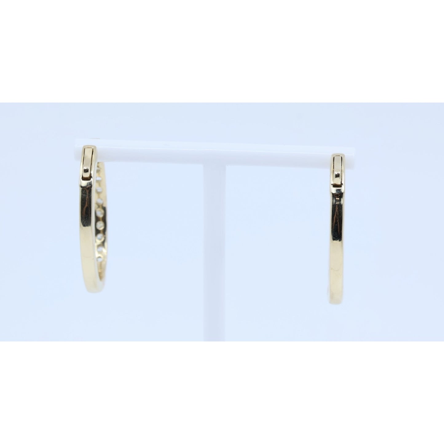 14K Yellow Gold Diamond Oval Hoop Hinged Earrings