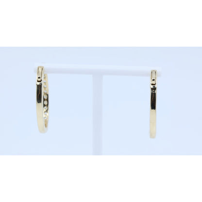 14K Yellow Gold Diamond Oval Hoop Hinged Earrings