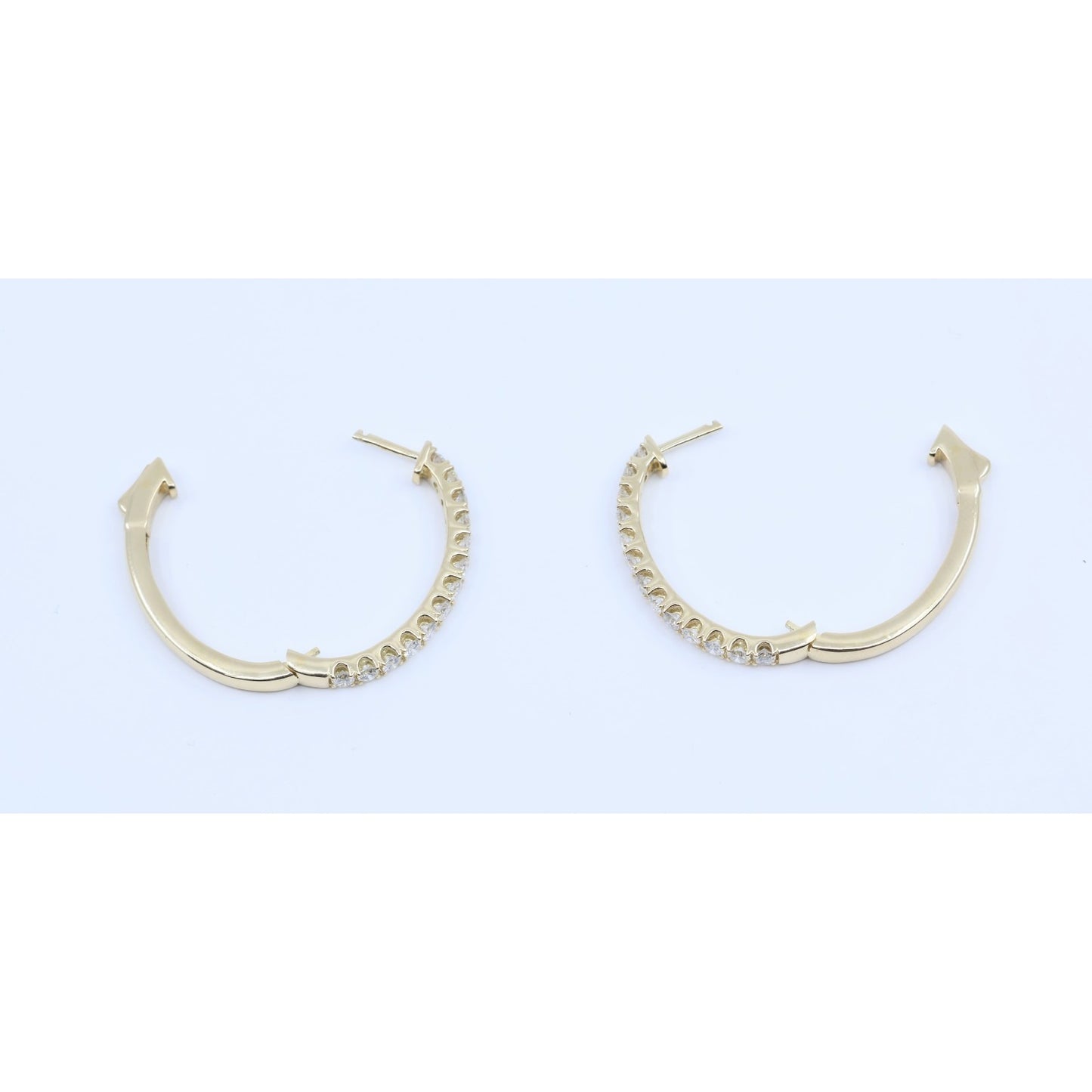 14K Yellow Gold Diamond Oval Hoop Hinged Earrings