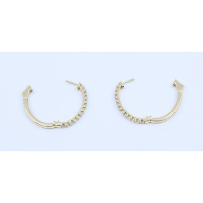 14K Yellow Gold Diamond Oval Hoop Hinged Earrings