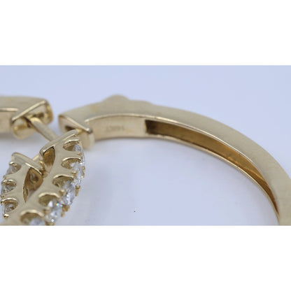 14K Yellow Gold Diamond Oval Hoop Hinged Earrings