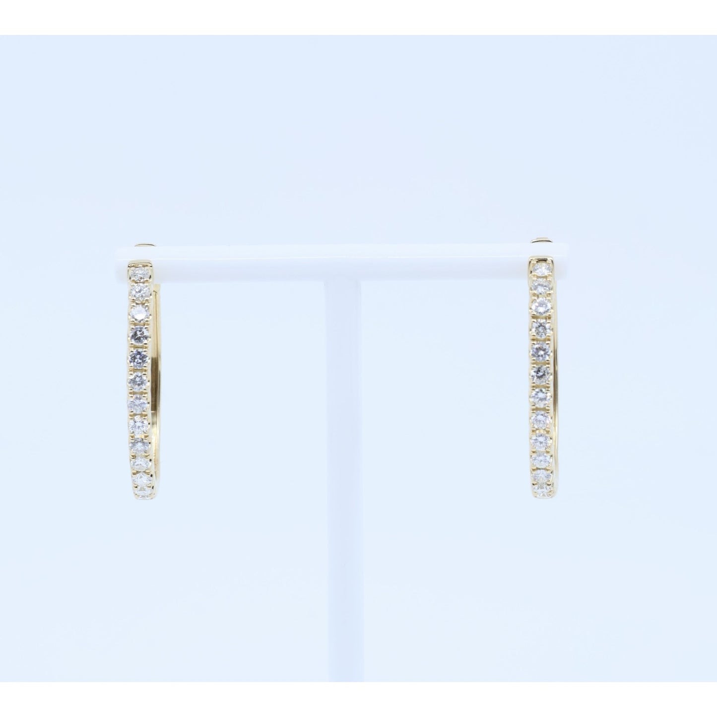 14K Yellow Gold Diamond Oval Hoop Hinged Earrings