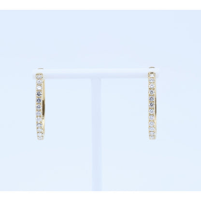 14K Yellow Gold Diamond Oval Hoop Hinged Earrings