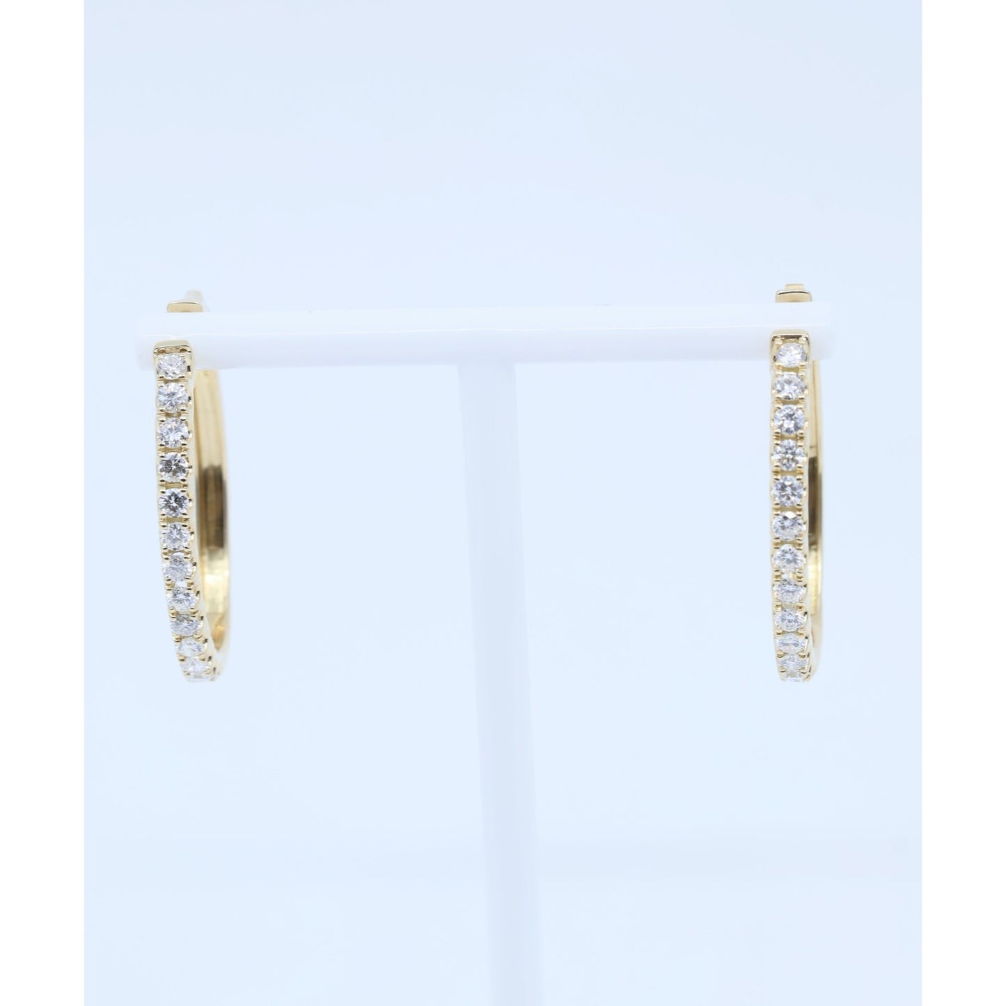 14K Yellow Gold Diamond Oval Hoop Hinged Earrings