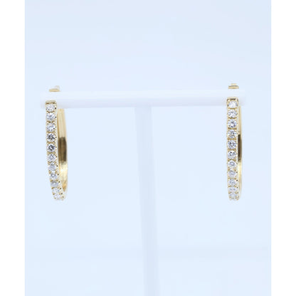 14K Yellow Gold Diamond Oval Hoop Hinged Earrings