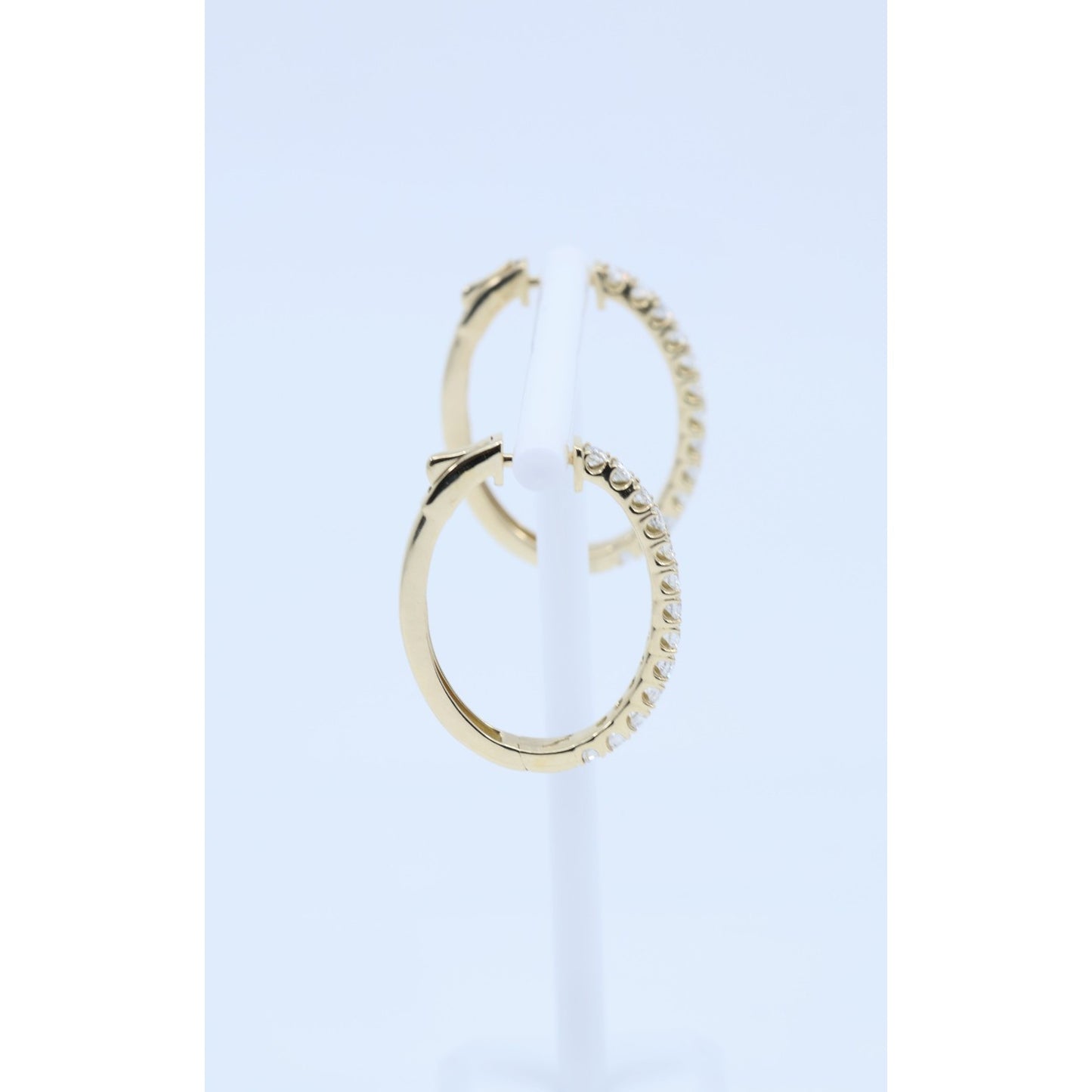 14K Yellow Gold Diamond Oval Hoop Hinged Earrings