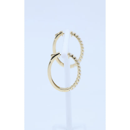 14K Yellow Gold Diamond Oval Hoop Hinged Earrings