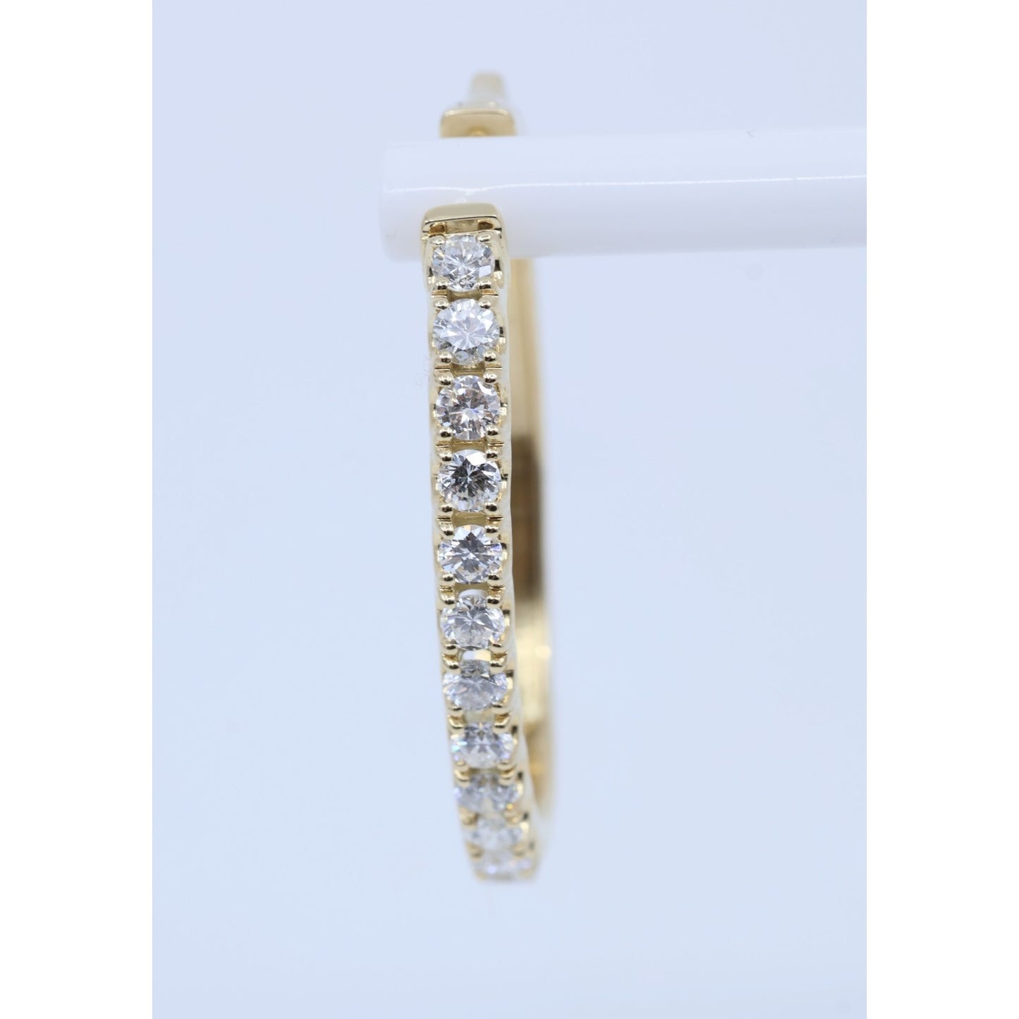 14K Yellow Gold Diamond Oval Hoop Hinged Earrings