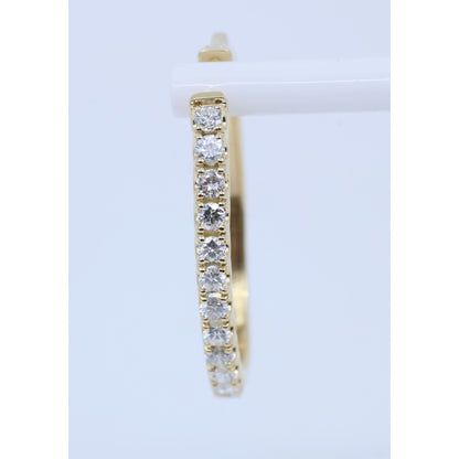 14K Yellow Gold Diamond Oval Hoop Hinged Earrings