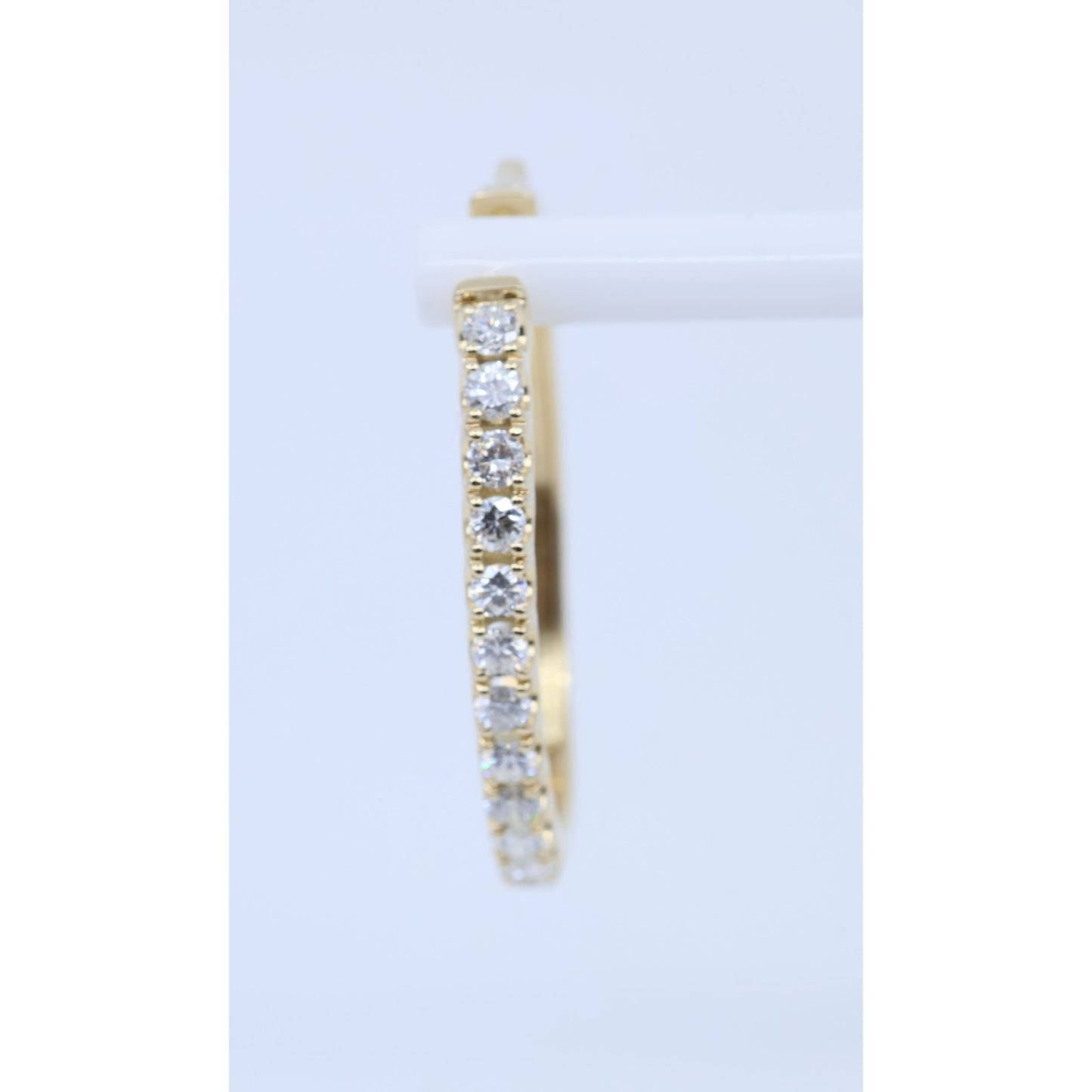 14K Yellow Gold Diamond Oval Hoop Hinged Earrings
