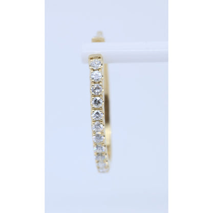 14K Yellow Gold Diamond Oval Hoop Hinged Earrings