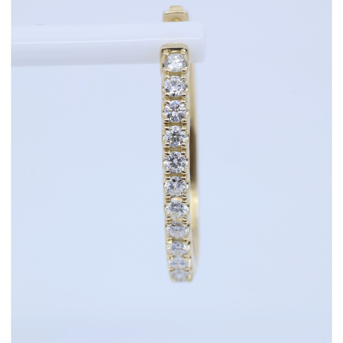 14K Yellow Gold Diamond Oval Hoop Hinged Earrings
