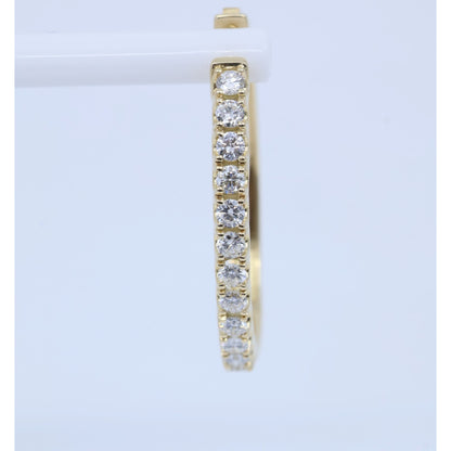 14K Yellow Gold Diamond Oval Hoop Hinged Earrings