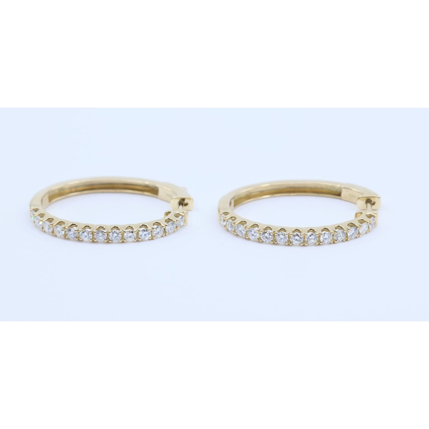 14K Yellow Gold Diamond Oval Hoop Hinged Earrings
