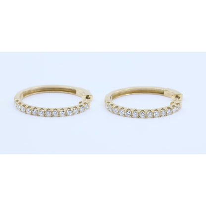 14K Yellow Gold Diamond Oval Hoop Hinged Earrings