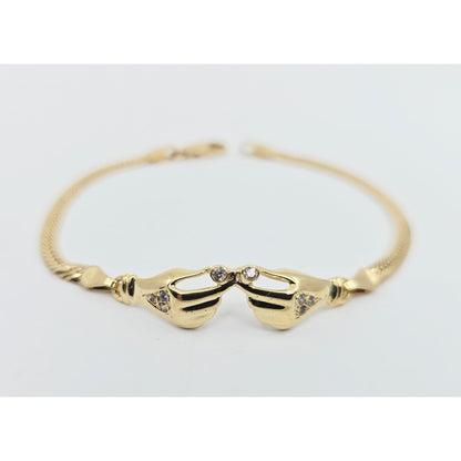 14K Yellow Gold Herringbone Hand Motif CZ Bracelet