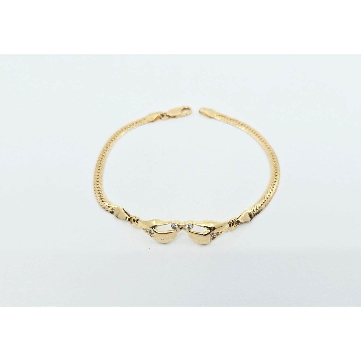 14K Yellow Gold Herringbone Hand Motif CZ Bracelet