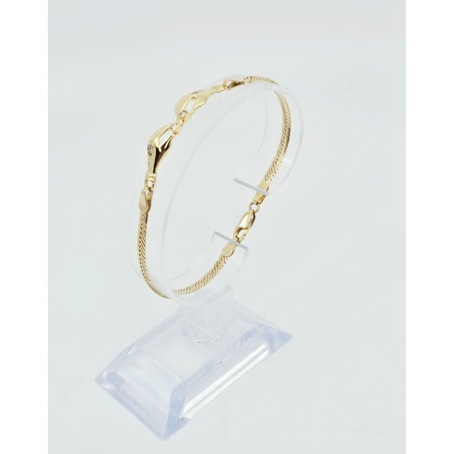 14K Yellow Gold Herringbone Hand Motif CZ Bracelet