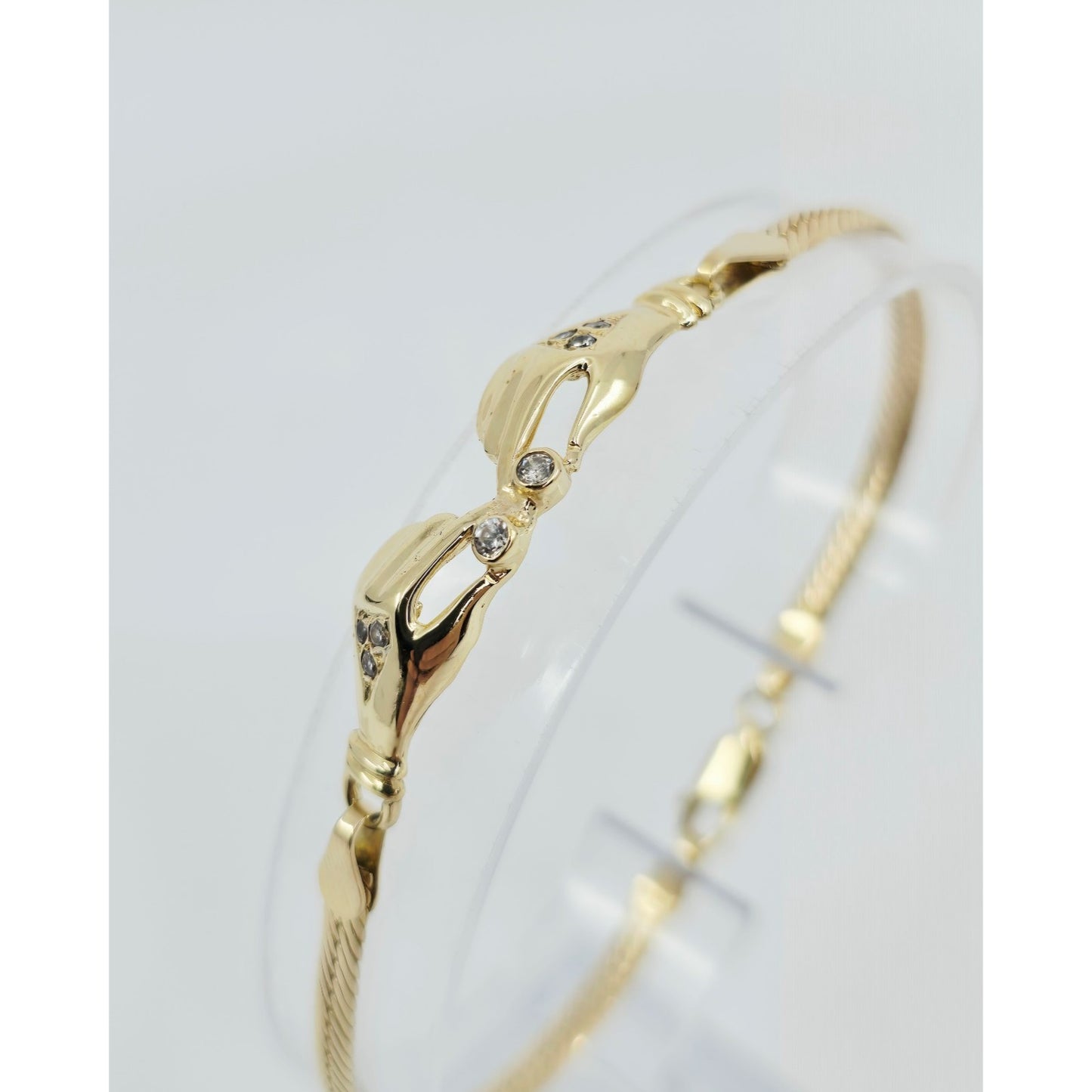 14K Yellow Gold Herringbone Hand Motif CZ Bracelet