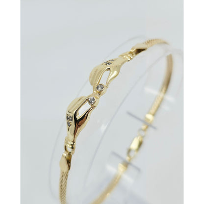 14K Yellow Gold Herringbone Hand Motif CZ Bracelet