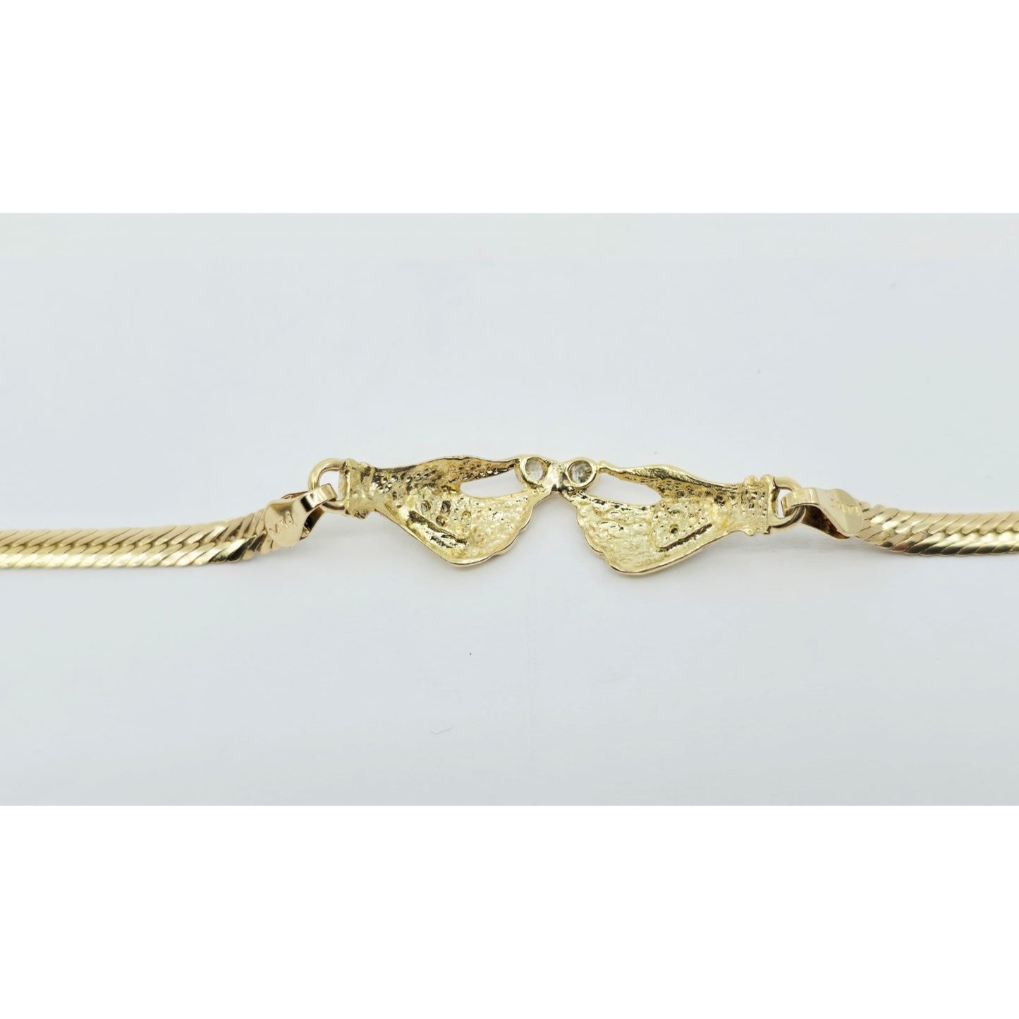 14K Yellow Gold Herringbone Hand Motif CZ Bracelet