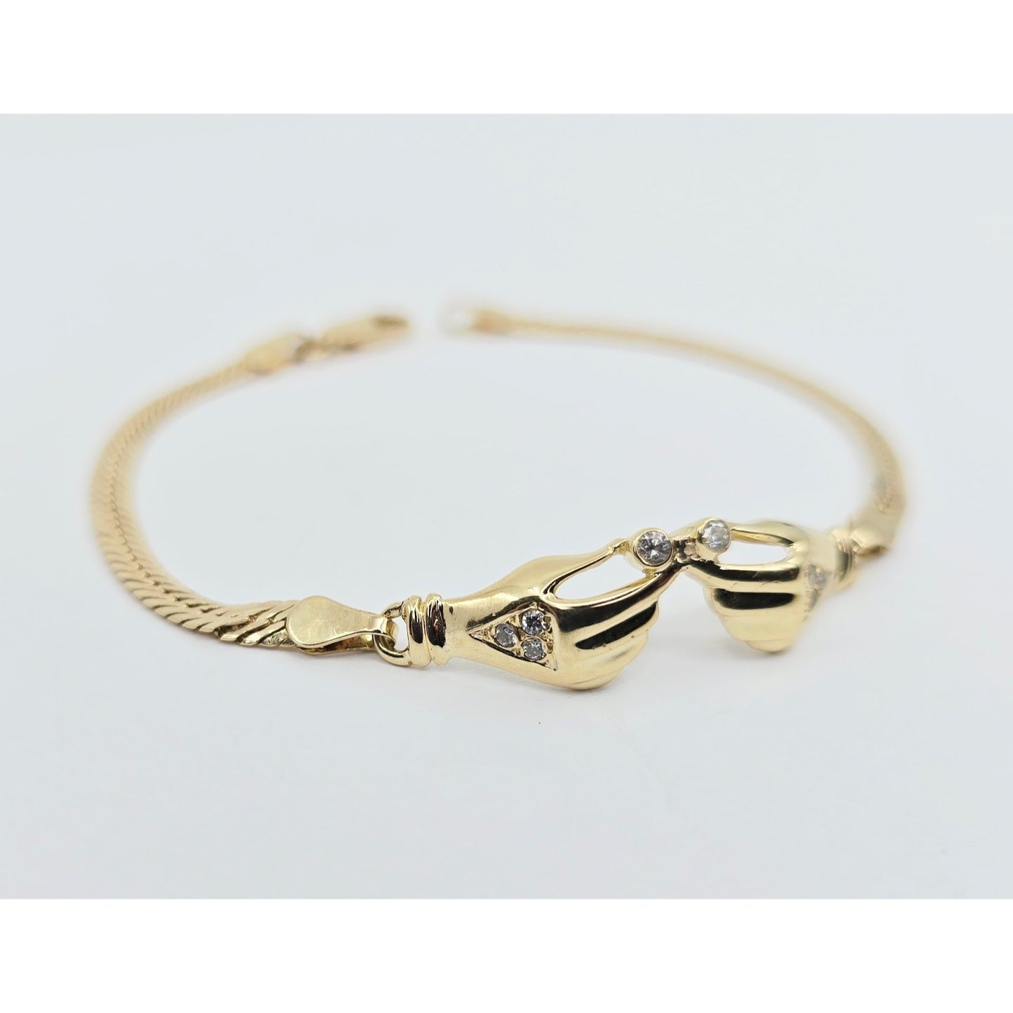 14K Yellow Gold Herringbone Hand Motif CZ Bracelet